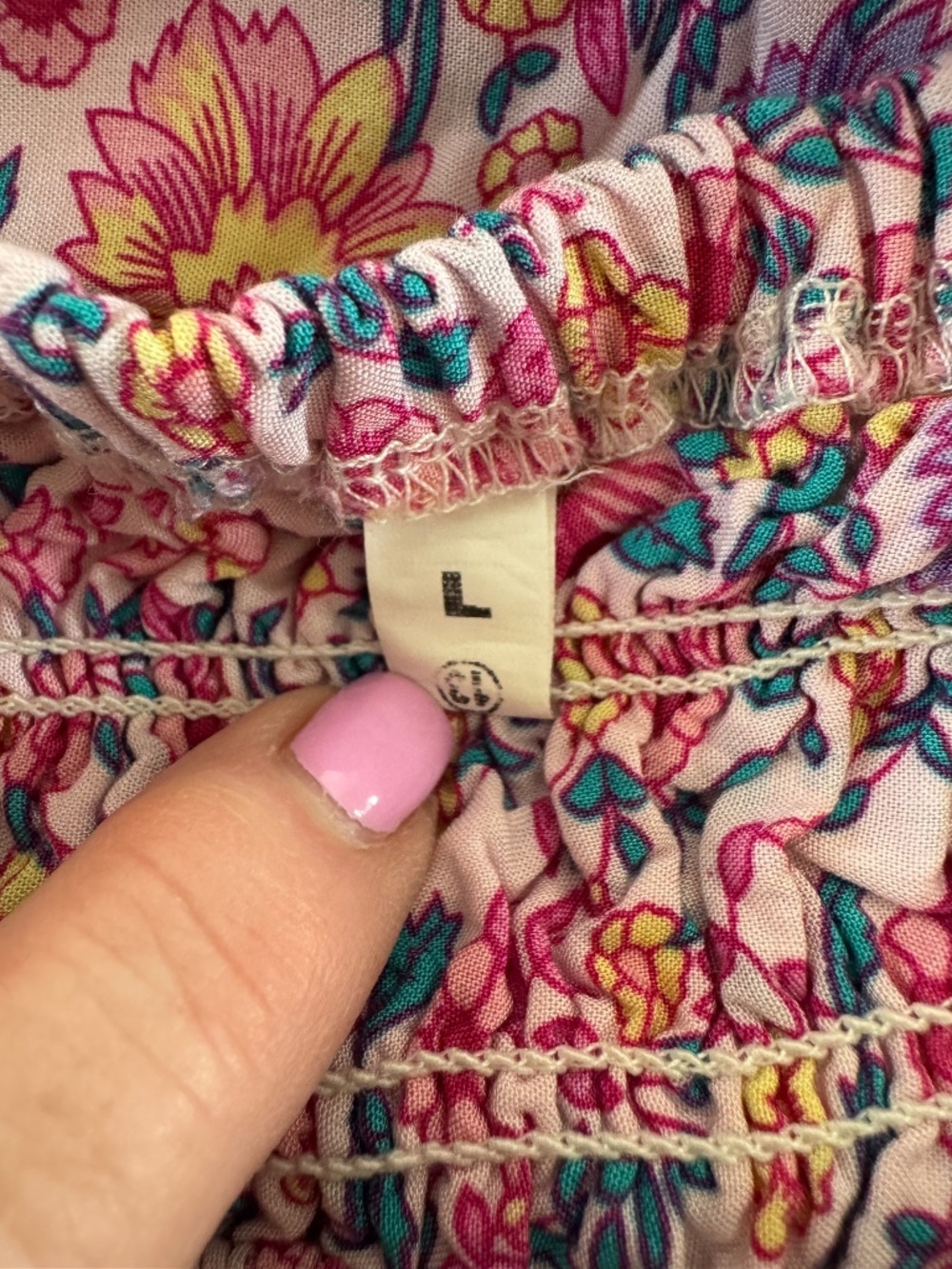Pink Floral Smocked Puff Sleeve Midi Dress Size Large - Picture 9 of 9